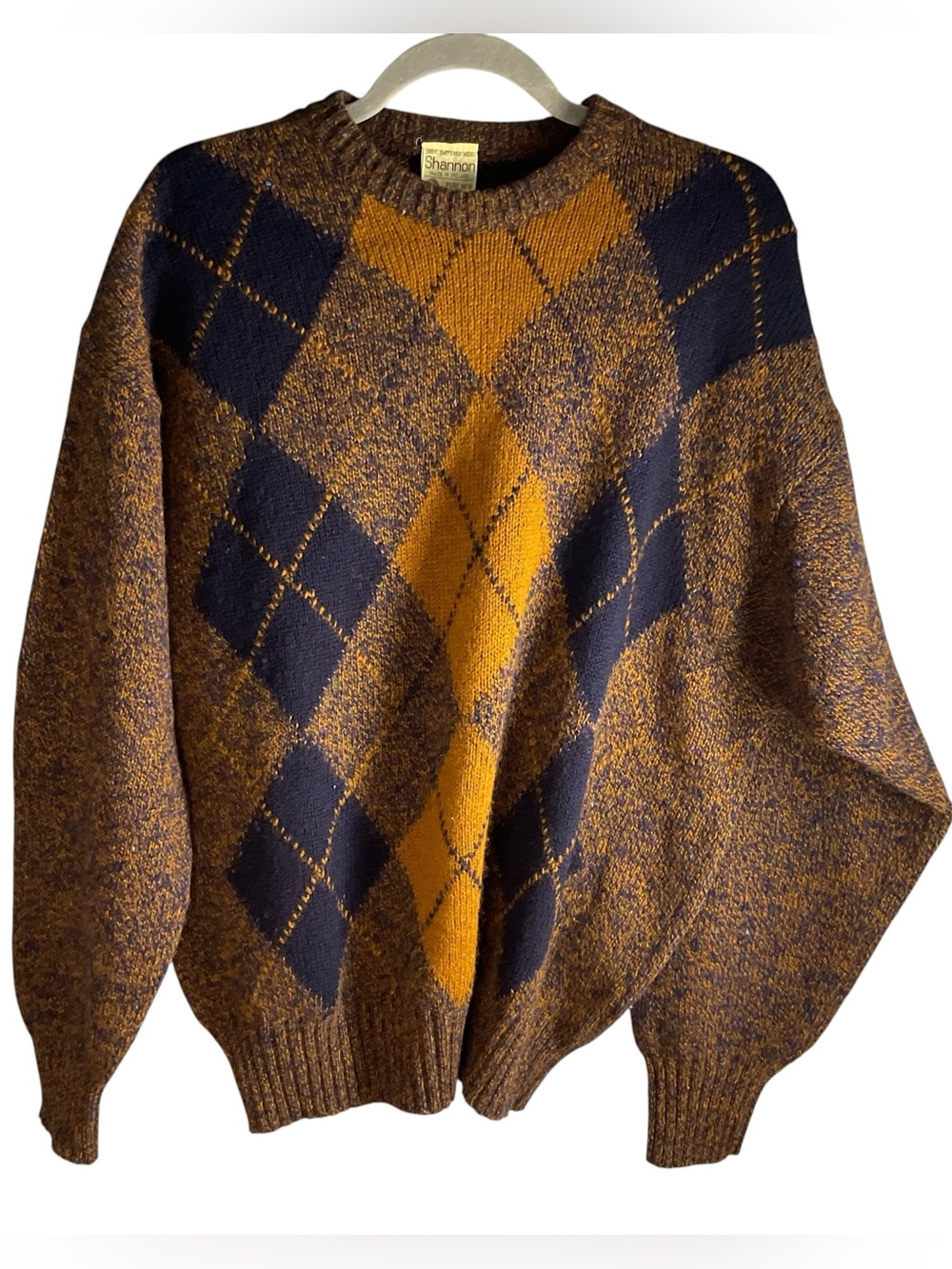 Vintage Shannon Men's 100% Wool Diamond Argyle Sweater Size XL Ireland